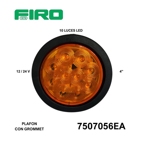 [7507056EA] PLAFON SELLADO 4 PULGADAS 10 LED AMBAR 12 Y 24V