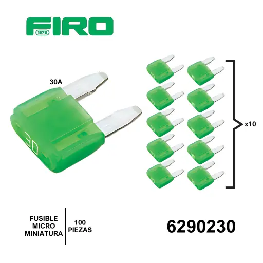 [6290230] FUSIBLE MICROMINIATURA 30A VERDE BOLSA DE 100 PZ==6290230-D