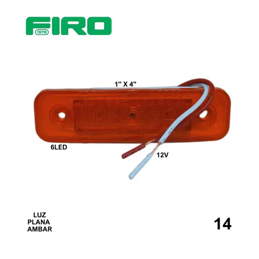 [14] LUZ PLANA 1X4" 12V 0.5W 6 LED AMBAR RECTANGULAR  