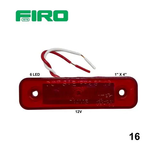 [16] LUZ PLANA 1X4" 12V 0.5W 6 LED ROJO RECTANGULAR