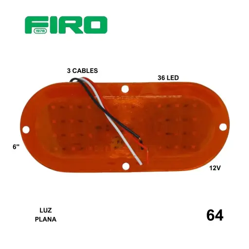 [64] LUZ PLANA 6" 12V 36 LED AMBAR OVALADO 64+/64-2/64M/64MST