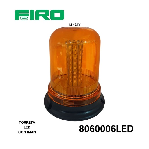 [8060006LED] TORRETA AMBAR 12V/24V  LED TIPO VASO CHICA CON IMAN 6"X21CM