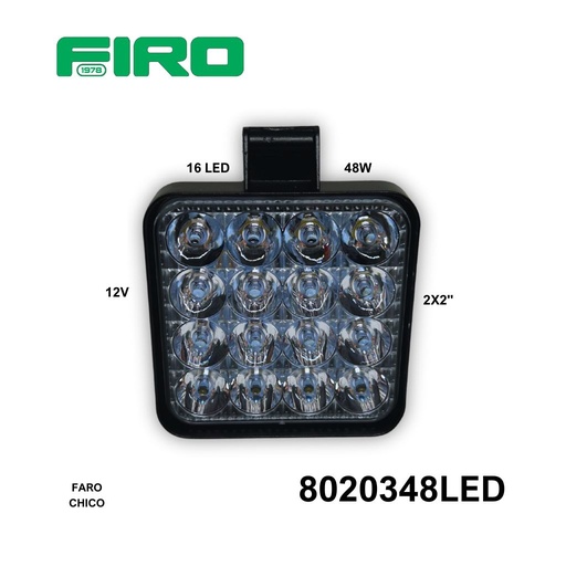[8020348LED] FARO CUADRADO CHICO 2"X2" 12V 48W 16 LED BLANCO