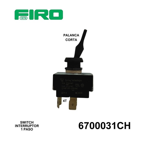[6700031CH] SWITCH INTERRUPTOR 1 PASO 4 TER. PALANCA CORTA KW T800 CH=030