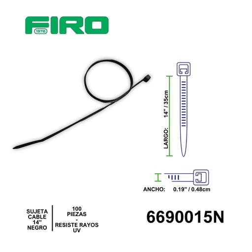 [6690015N] SUJETA CABLE 14" 100PZA RESISTE RAYOS UV DE NYLON NEGRO