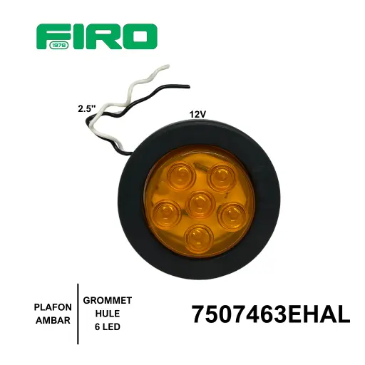 [7507463EHAL] PLAFON REDONDO 2.5" AMBAR 12V. GROMMET/HULE 6 LED 12/24V
