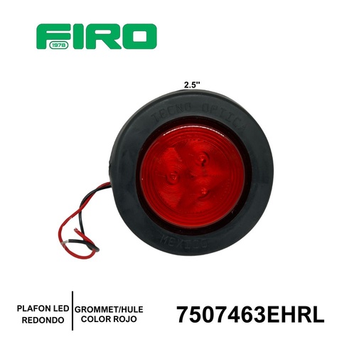 [7507463EHRL] PLAFON REDONDO 2.5" ROJO 12V. GROMMET/HULE 3 LED