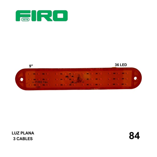 [84] LUZ PLANA 9" 12V 36 LED AMBAR OVALADO 3 CABLES ALTA/BAJA =84+