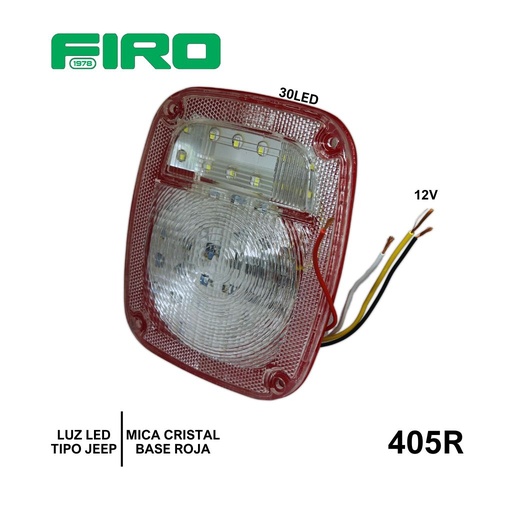 [405R] LUZ PLANA TIPO JEEP 12V 30 LED MICA T/CRISTAL LED ROJO