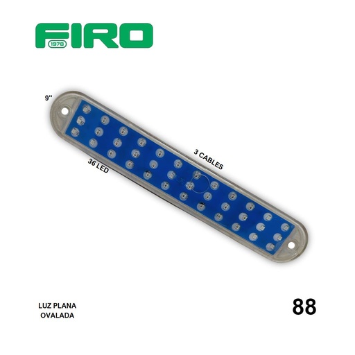 [88] LUZ PLANA 9" BLANCO LED AZUL 36 LED OVALADO 3 CABLES
