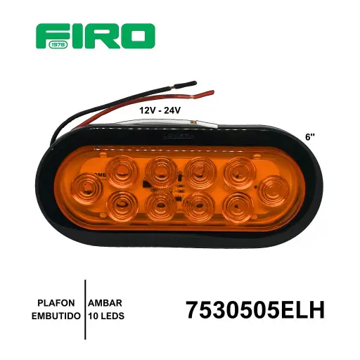 [7530505ELH] PLAFON EMBUTIDO OVALADO 6" 12V AMBAR 10 LEDS 12-24V