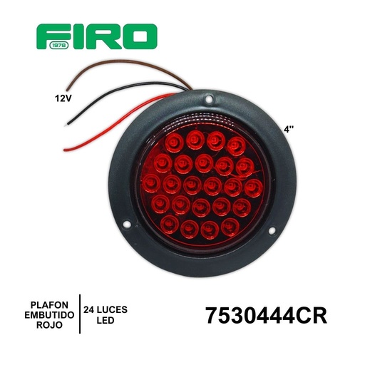 [7530444CR] PLAFON  EMBUTIDO 4" ROJO 12V 24 LED  S/LOGO