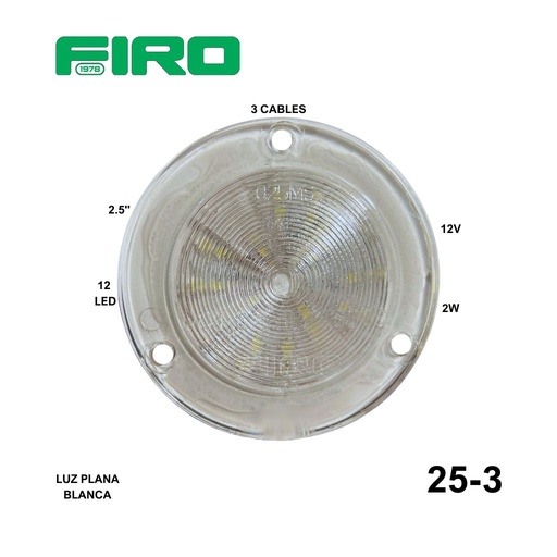 [25-3] LUZ PLANA 2.5" 12V 2W 12 LED BLANCO REDONDO 3 CABLES