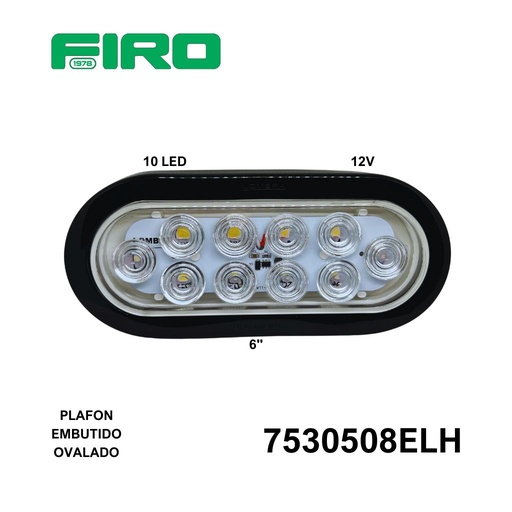 [7530508ELH] PLAFON EMBUTIDO OVALADO 6" 12V BLANCO 10 LEDS 24V =65