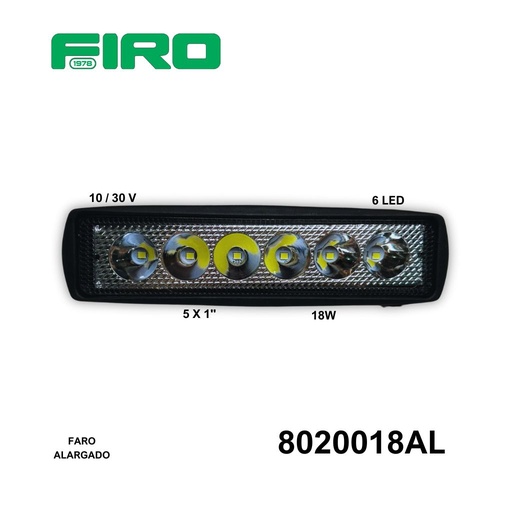 [8020018AL] FARO ALARGADO 10V-30V 18W 5"X1" 6 LEDS (EN LINEA) BLANCO 30?