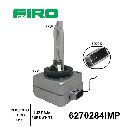 [6270284IMP] REPUESTO FOCO D1S HID 12V 35W 6000K BLANCO PURE WHITE LUZ BA