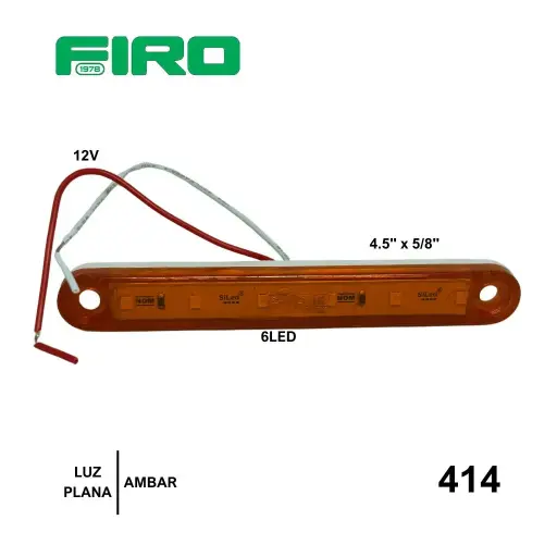 [414] #414 LUZ PLANA 4.5" 12V 6 LED AMBAR RECTANGULAR =414+6 =414+10