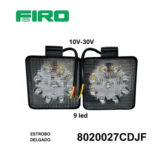 [8020027CDJF] FARO  JUEGO CUADRADO  4.5" 10V-30V 27W 9 LED* STROBO* DELGADO