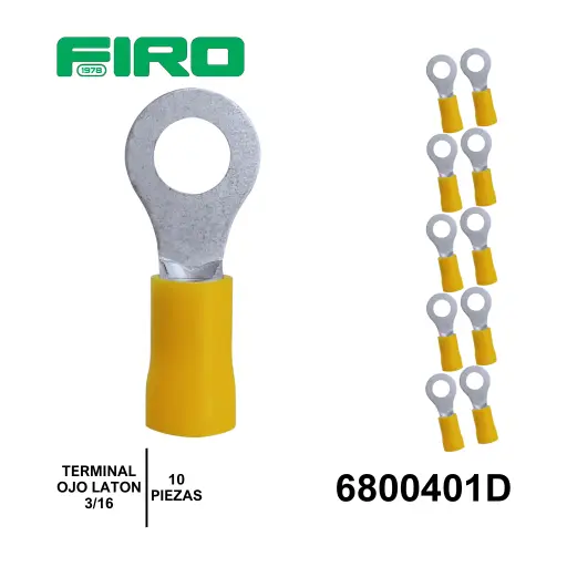 [6800401D] TERMINAL DE OJO AMARILLA 3/16"  10-12 AWG (10 PZS)