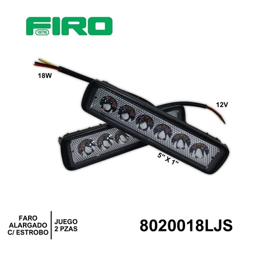 [8020018LJS] FARO ALARGADO JGO.12V 18W 5"X1" 6 LEDS (EN LINEA) C/ ESTROBO