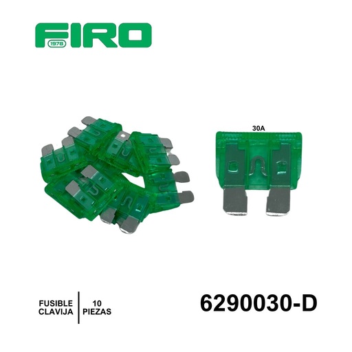 [6290030-D] FUSIBLE CLAVIJA 30A. VERDE 10 PIEZAS