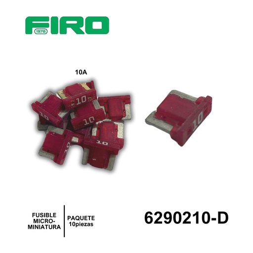 [6290210-D] FUSIBLE ((MICROMINIATURA))  10A ROJO 10 PIEZAS (SPV) SOBRE P