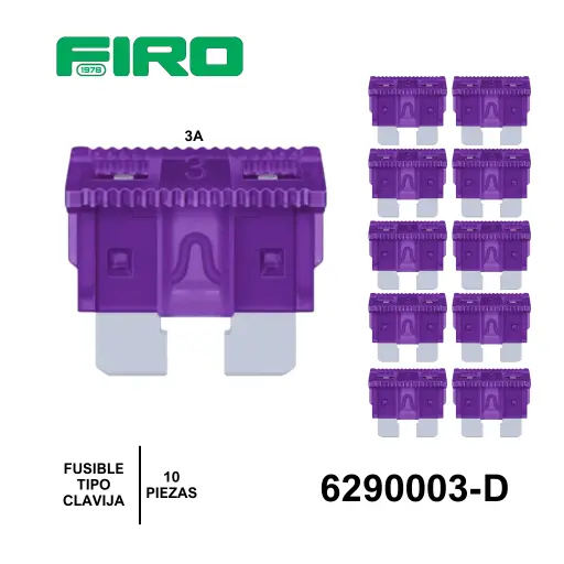 [6290003-D] FUSIBLE TIPO CLAVIJA 3A MORADO 10 PIEZAS