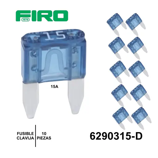 [6290315-D] FUSIBLE CLAVIJA MINIATURA 15A AZUL 10 PIEZAS =6290316
