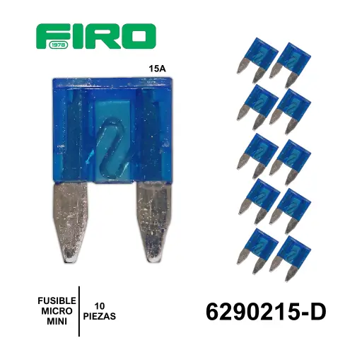 [6290215-D] FUSIBLE MICROMINIATURA 15A AZUL. 10 PIEZAS