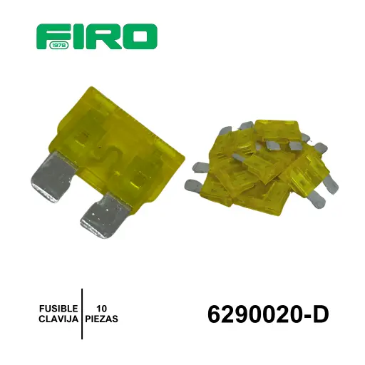[6290020-D] FUSIBLE CLAVIJA 20A AMARILLO 10 PIEZAS =6290020K