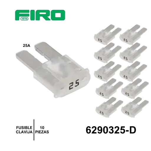 [6290325-D] FUSIBLE CLAVIJA MINIATURA 25A TRANSPARENTE 10 PIEZAS