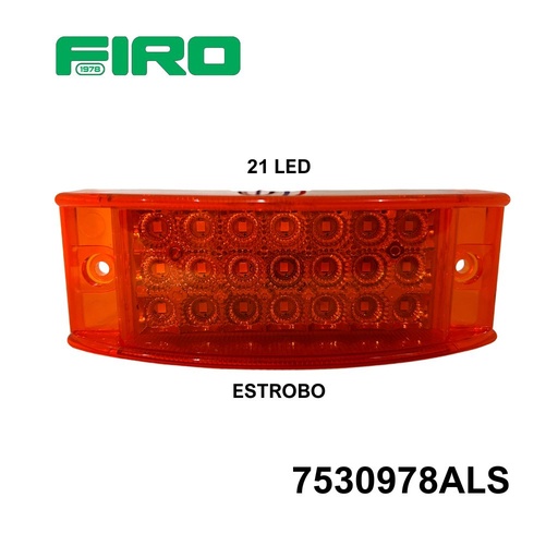 [7530978ALS] PLAFON LATERAL RECTANGULAR 6" 12V/24V AMBAR 21 LED LISO CON STRO BASE