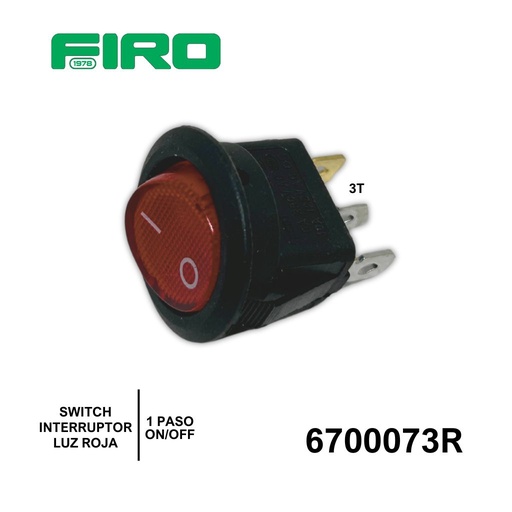 [6700073R] SWITCH INTERRUPTOR 1 PASO 3 TER. TECLA REDONDO  LUZ ROJA ON/OF