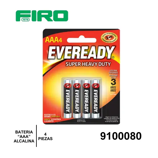 [9100080] BATERIA PILA "AAA" ALCALINA 4 PIEZAS EVEREADY