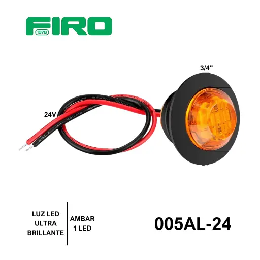 [005AL-24] LUZ LED 3/4" AMBAR 24V 1 LED REDONDO ULTRA BRILLANTE