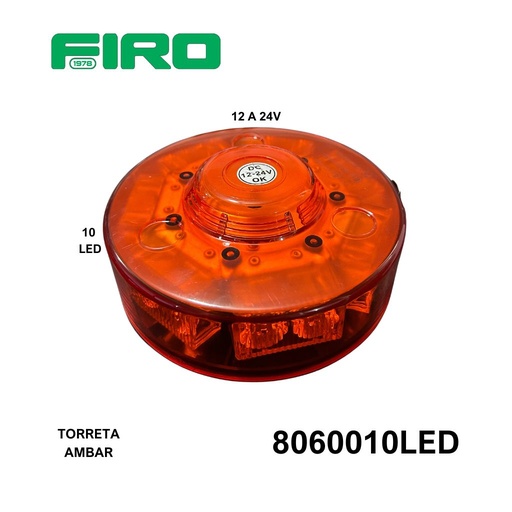 [8060010LED] TORRETA AMBAR 12-24V REDONDA PLANA 10 LED =8060048CHAAF