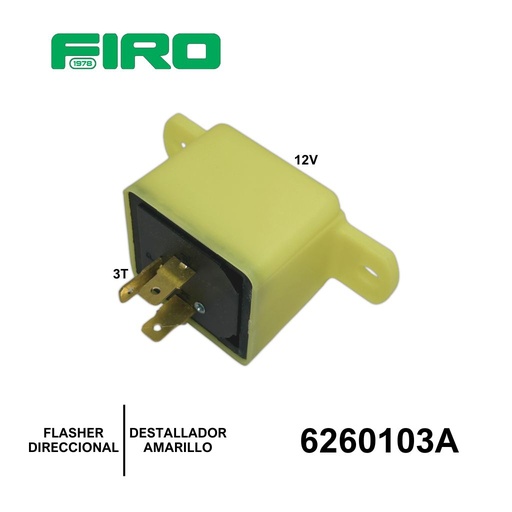 [6260103A] FLASHER DIRECCIONALES DESTELLADOR 12V 3T CUADRADO AMRILLO (P)(L)(X
