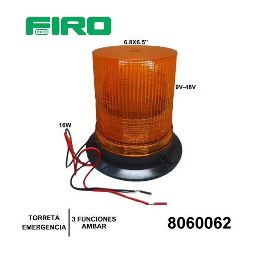[8060062] TORRETA AMBAR  9-48V EMERGENCIA  LEDS 3F 16W 6.8x6.5"  =2