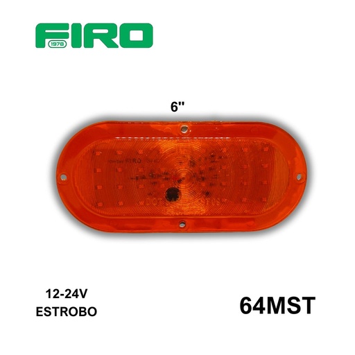 [64MST] LUZ PLANA 6" 12V/24V 30 LED AMBAR OVALADO ESTROBO MULTIVOLTAJE