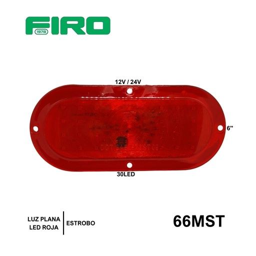 [66MST] LUZ PLANA 6" 12V/24V 30 LED ROJO OVALADO ESTROBO MULTIVOLTAJE