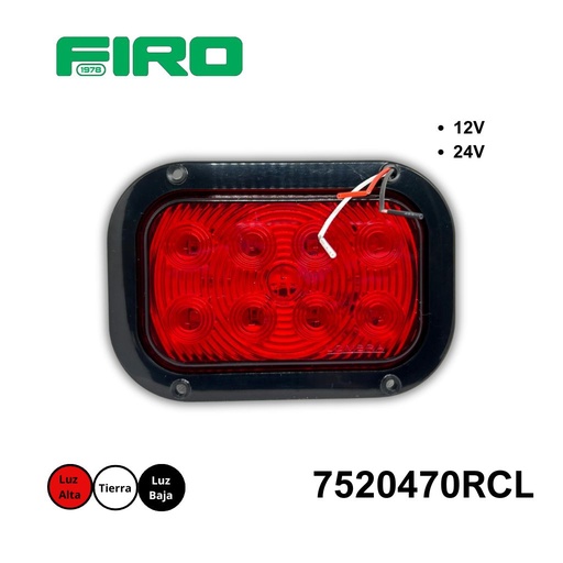 [7520470RCL] PLAFON CUADRADO ROJO 5X3 12V ALTA/BAJA CANDADO 8 LED