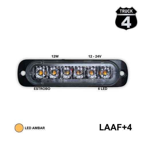 [LAAF+4] FARO LATERAL 12V-24V 12W ALARGADO 6 LED AMBAR-AMBAR ESTROBO