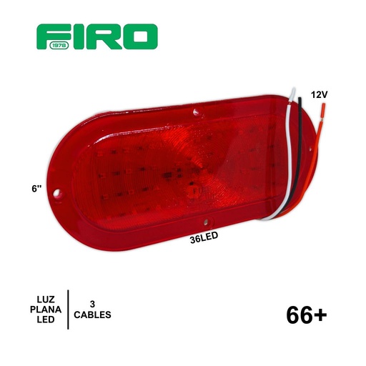 [66+] LUZ PLANA 6" 12V 36 LED ROJO OVALADO 66/66-2/66M/66MST