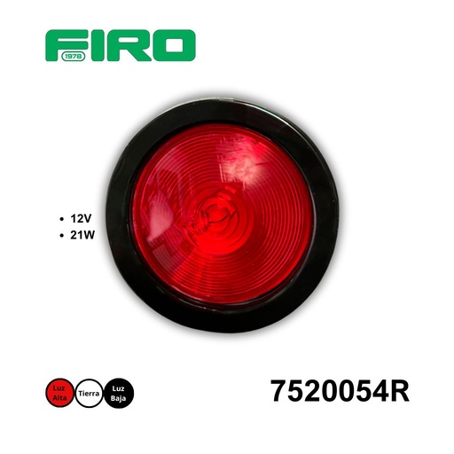 [7520054R] PLAFON EMBUTIDO 4" ROJO 12V 21W CON GROMMET=7530333R