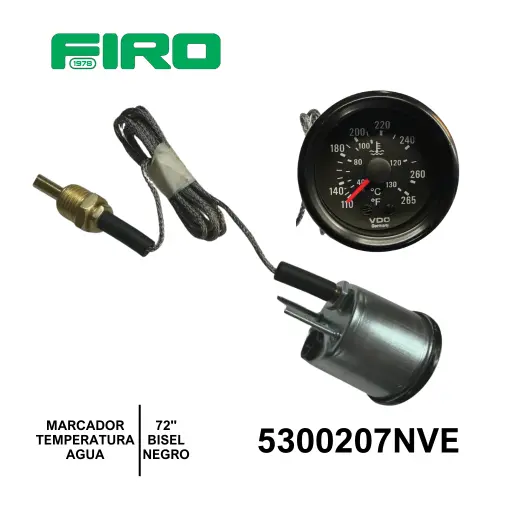 [5300207NVE] MARCADOR TEMP, AGUA FISICO 72" 12V (1.83M) FISICO BISEL NEGRO = 5300207VEE