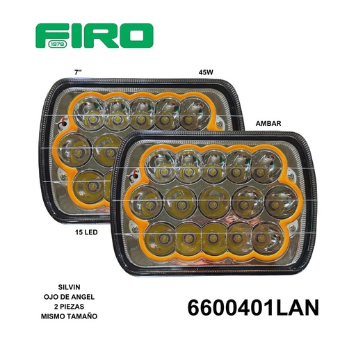 [6600401LAN] SILVIN H6054 DE 15 LEDS 45W 7" OJO DE ANGEL AMBAR PACK 2 PZAS