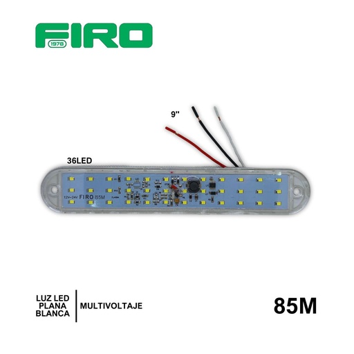 [85M] LUZ PLANA 9" 12V 36 LED BLANCO OVALADO MULTIVOTAJE 12V-24V =85X