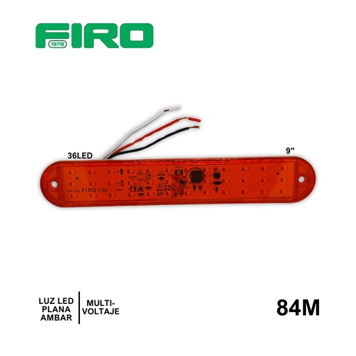 [84M] LUZ PLANA 9" 12V 36 LED AMBAR OVALADO MULTIVOTAJE 12V/24V =84X