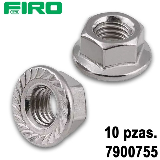 [7900755] TUERCA HEX 3/8 BRIDA DENTADA 10pza ROSCA STD BATERIA TORNILLO
