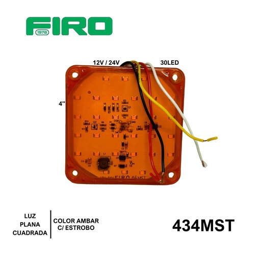 [434MST] LUZ PLANA 4" 12V/24V CUADRADA 30 LED AMBAR C/ESTROBO =434M